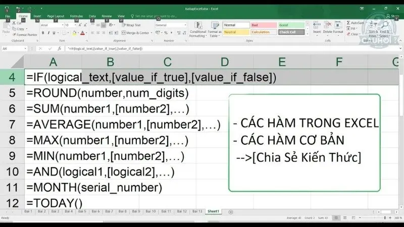 Các hàm excel cơ bản