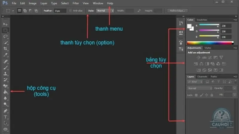 Giới thiệu giao diện Photoshop