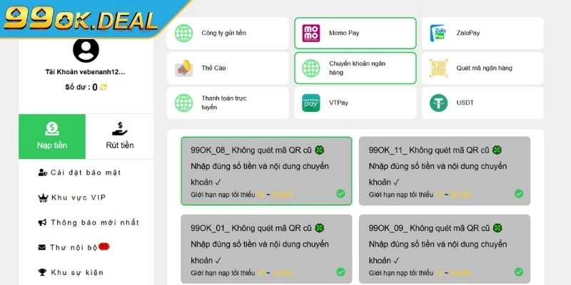 Quy Trình Nạp Tiền 99Ok Chi Tiết