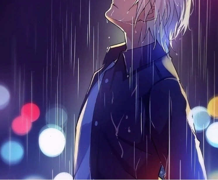 Ảnh anime nam thất tình đứng chết lặng trong cơn mưa tầm tã