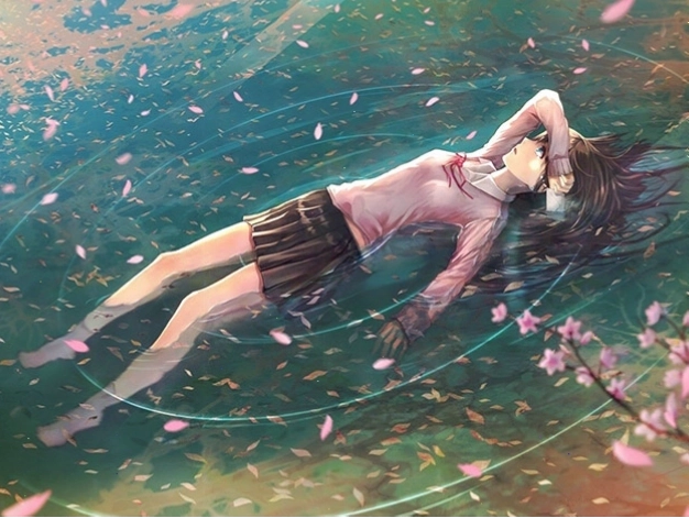 Anime nữ buồn khóc với những giọt nước mắt lăn dài