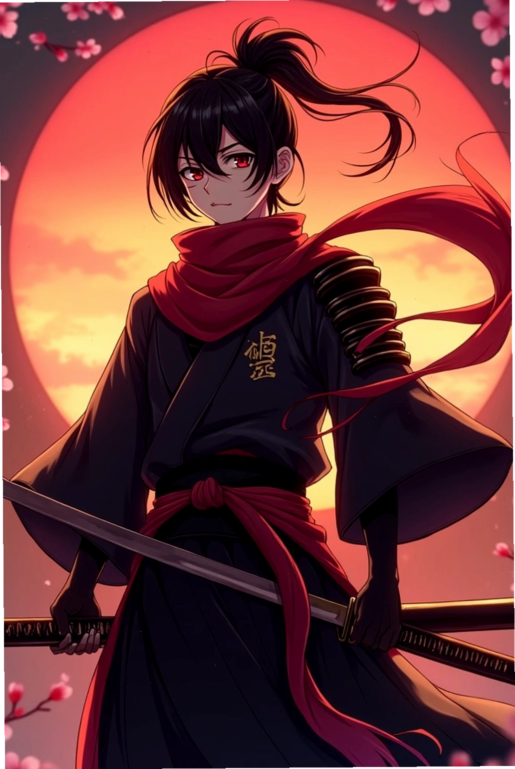 Avatar samurai anime mạnh mẽ với thanh katana và giáp trụ ấn tượng