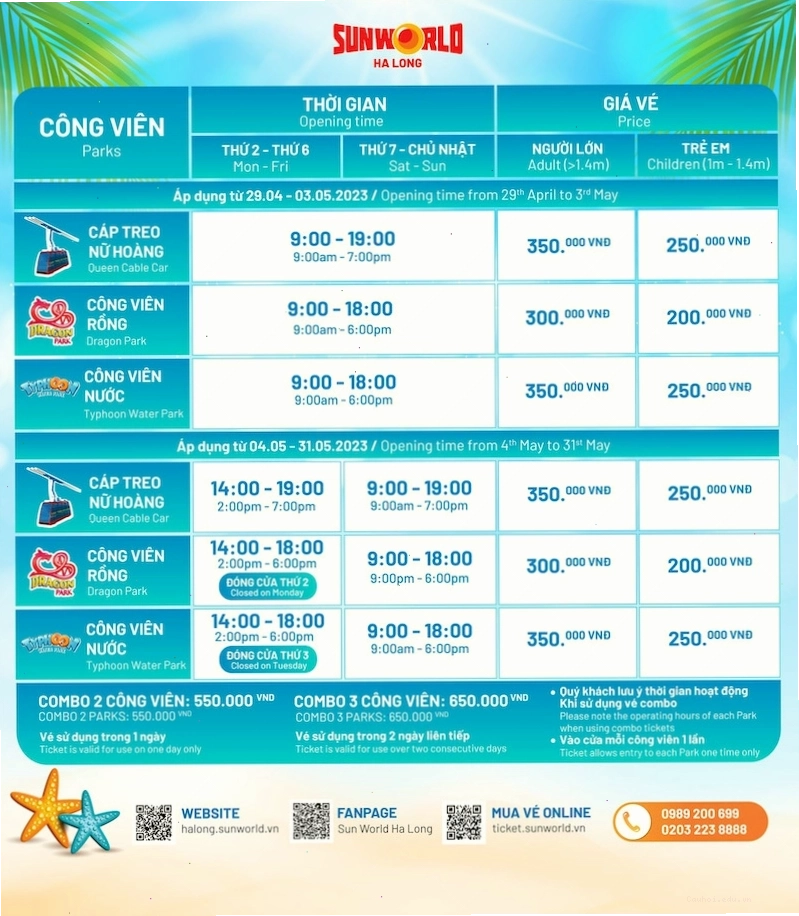 Bảng giá vé tham khảo tại Công viên Rồng