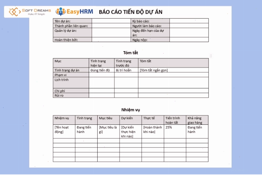 Báo cáo dự án cần làm rõ các khoản mục về chi phí và nguồn lực