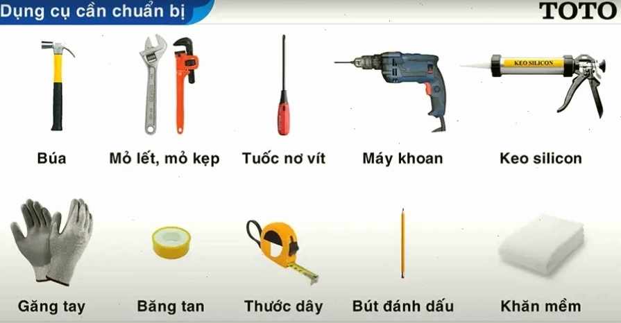 Các thiết bị và dụng cụ cần thiết cho việc lắp đặt bồn cầu