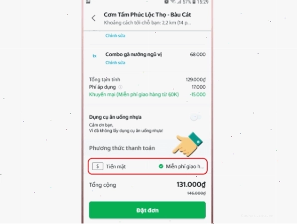 Chọn phương thức thanh toán trên GrabFood