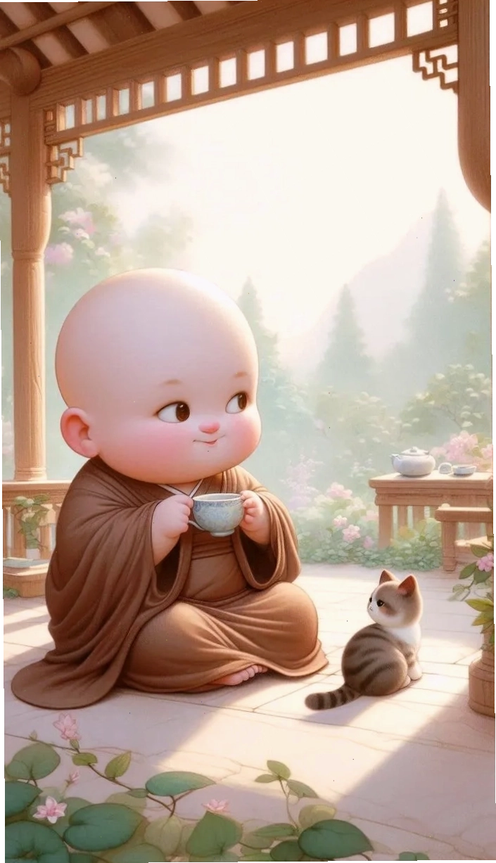 Chú tiểu chibi đáng yêu trong trang phục truyền thống