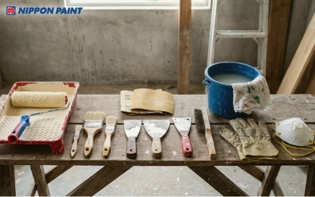 Chuẩn bị đầy đủ dụng cụ trước khi sơn tường nhà cũ
