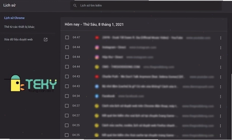 Cửa sổ xóa dữ liệu duyệt web trên Google Chrome