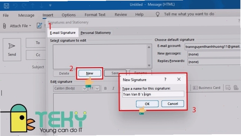 Giao diện tạo chữ ký email trong Microsoft Outlook
