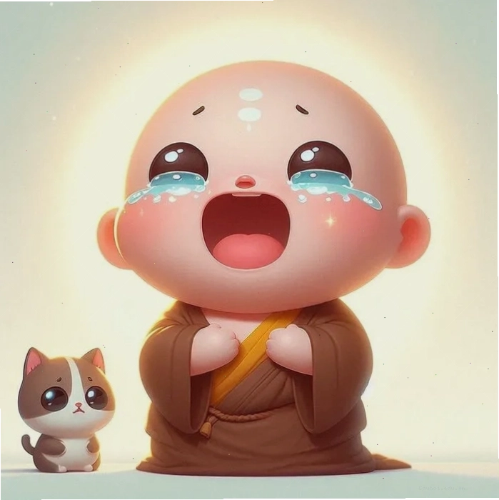 Hình ảnh chú tiểu chibi đang khóc