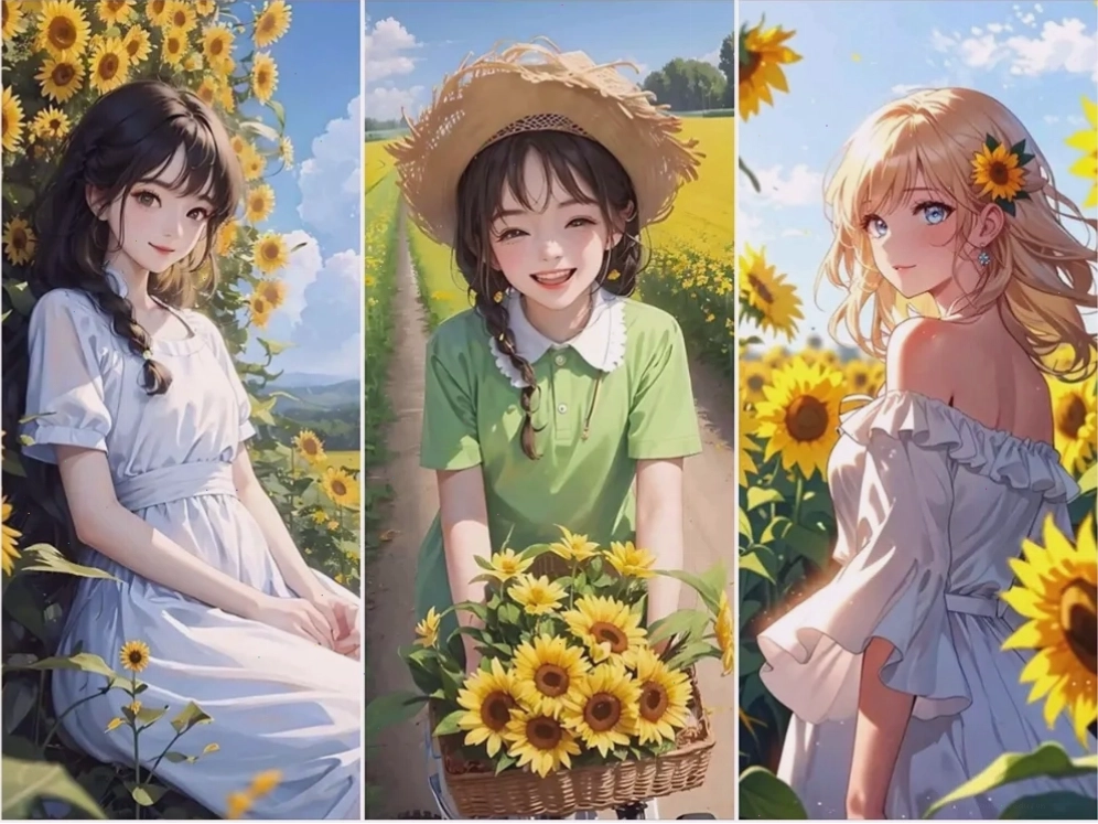 Hình ảnh cô gái cầm hoa với phong cách anime thanh khiết