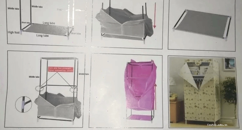 Hình ảnh minh họa các bước lắp tủ vải 1 buồng 2 ngăn