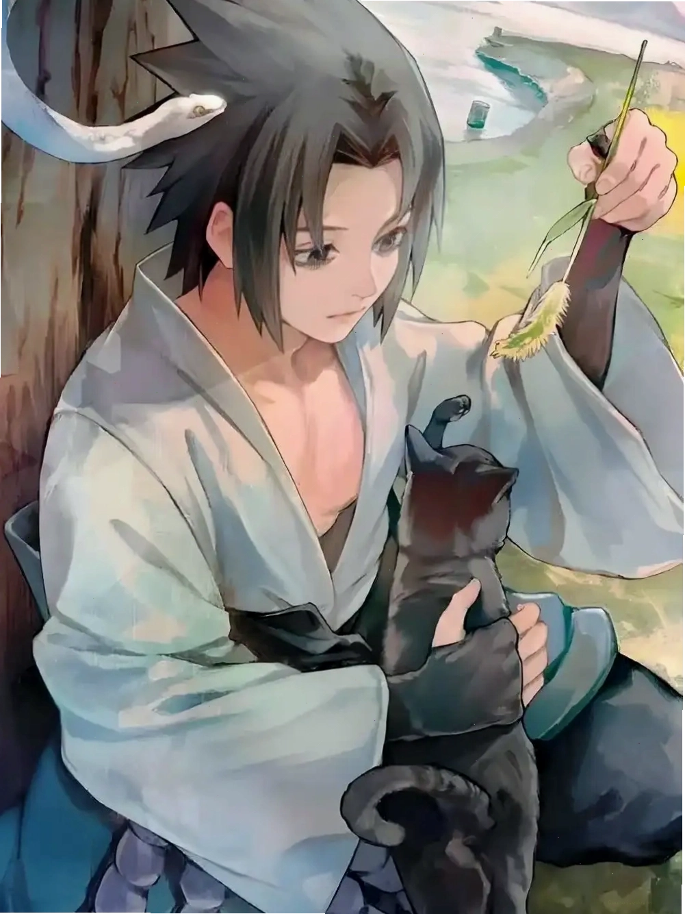 Hình ảnh Sasuke Uchiha với ánh mắt sắc lạnh và biểu cảm nghiêm nghị