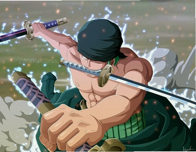 Hình ảnh Zoro với ba thanh kiếm sẵn sàng chiến đấu