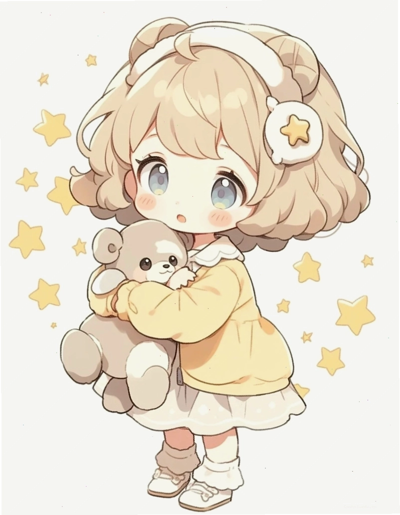 Hình chibi bé gái 2 đang chơi đùa