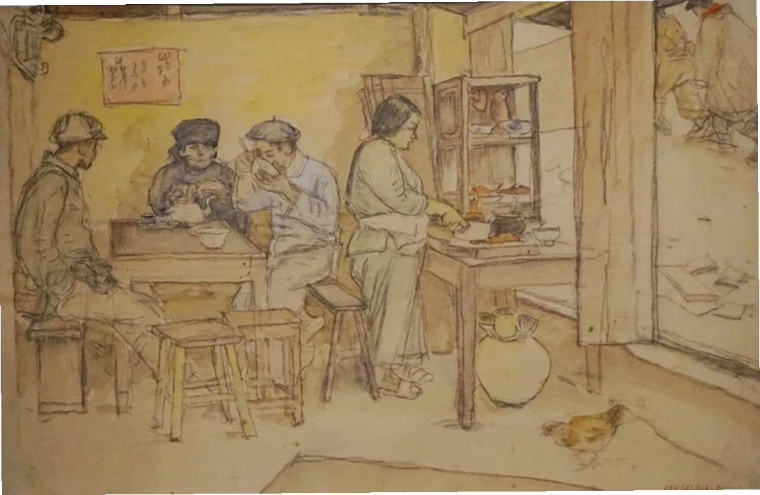 Ký họa màu nước Quán bên đường của Tô Ngọc Vân