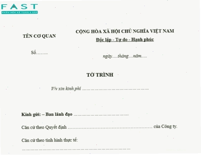 Mẫu tờ trình xin cấp kinh phí thực hiện dự án