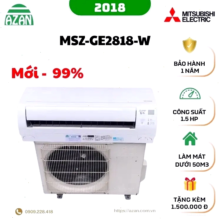 Máy lạnh Mitsubishi nội địa Nhật MSZ-GE2818-W với thiết kế hiện đại