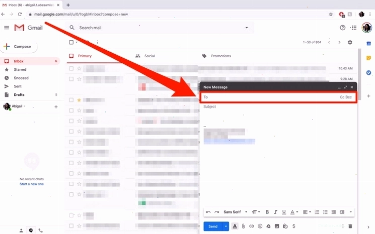 Minh họa cách cài đặt CC và BCC trong Gmail để gửi email
