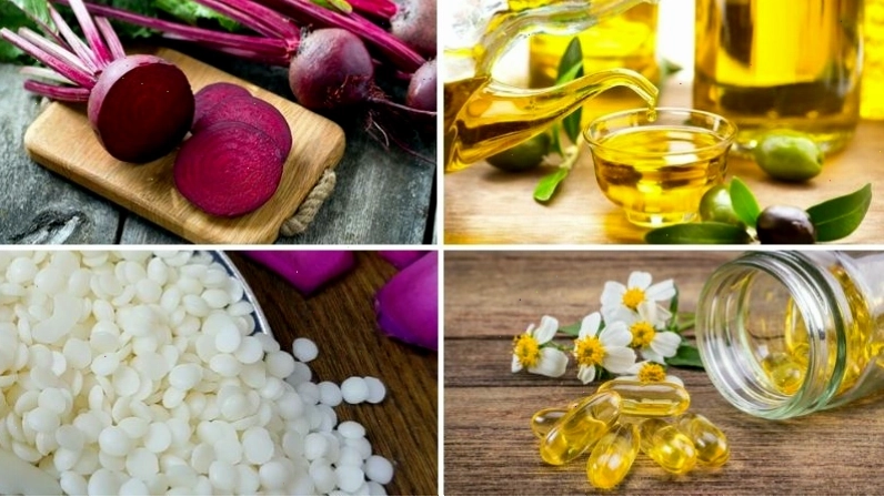 Nguyên liệu làm son từ củ dền: củ dền, dầu oliu, sáp ong và vitamin E