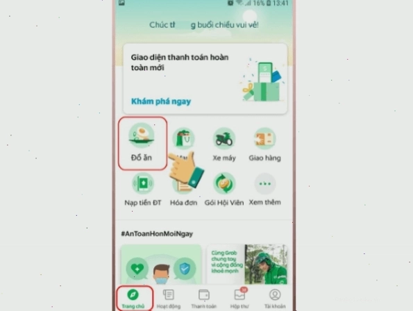 Nhấn chọn Đồ ăn để sử dụng dịch vụ GrabFood