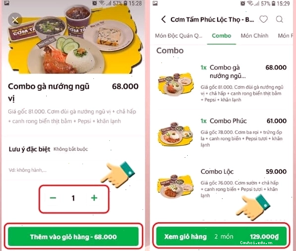 Nhấn Thêm vào giỏ hàng trên GrabFood