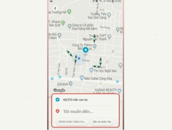Nhập địa chỉ đón và điểm đến trên ứng dụng Grab