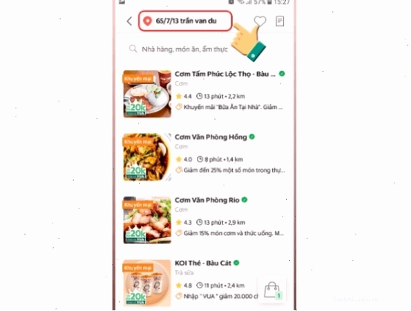 Nhập địa chỉ nhận món trên ứng dụng GrabFood