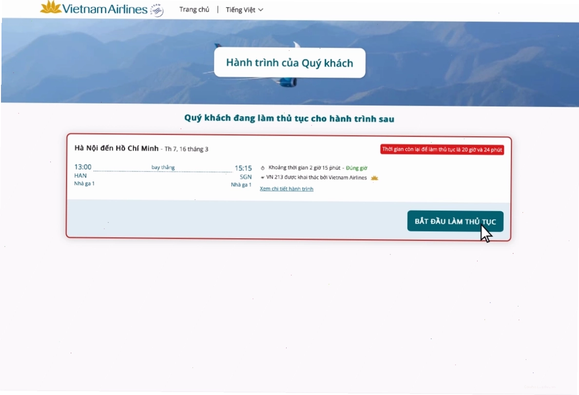 Nhập thông tin mã đặt chỗ và họ hành khách