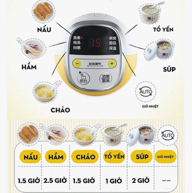 Nồi nấu cháo chậm Bear Trung Quốc với thiết kế hiện đại