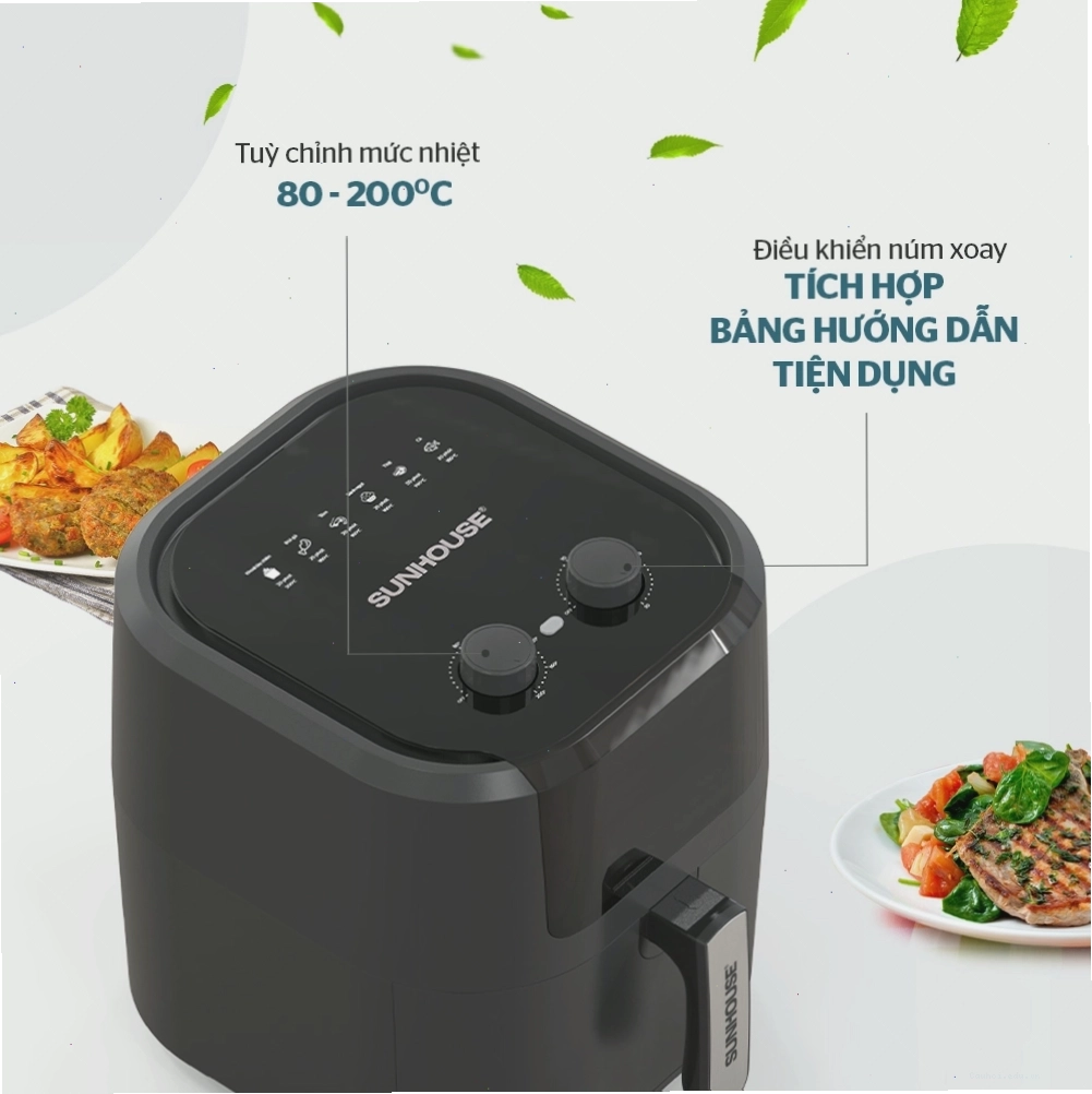 Núm xoay điều chỉnh nhiệt độ và thời gian trên nồi chiên không dầu
