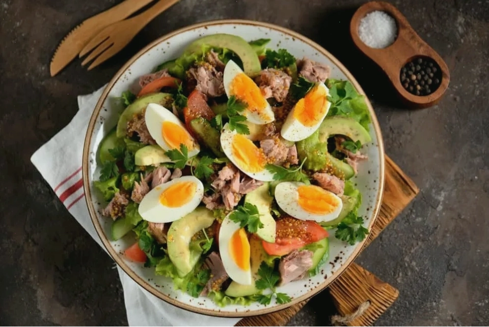 Salad trứng và bơ béo ngậy với các loại rau xanh