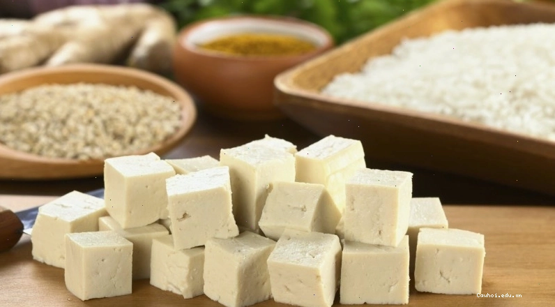 Sơ chế và cắt đậu phụ thành miếng vừa ăn