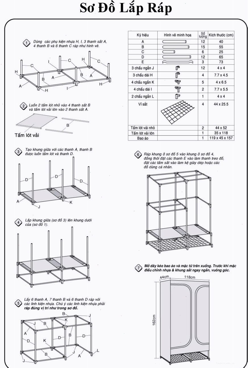 Sơ đồ lắp ráp tủ vải đơn giản