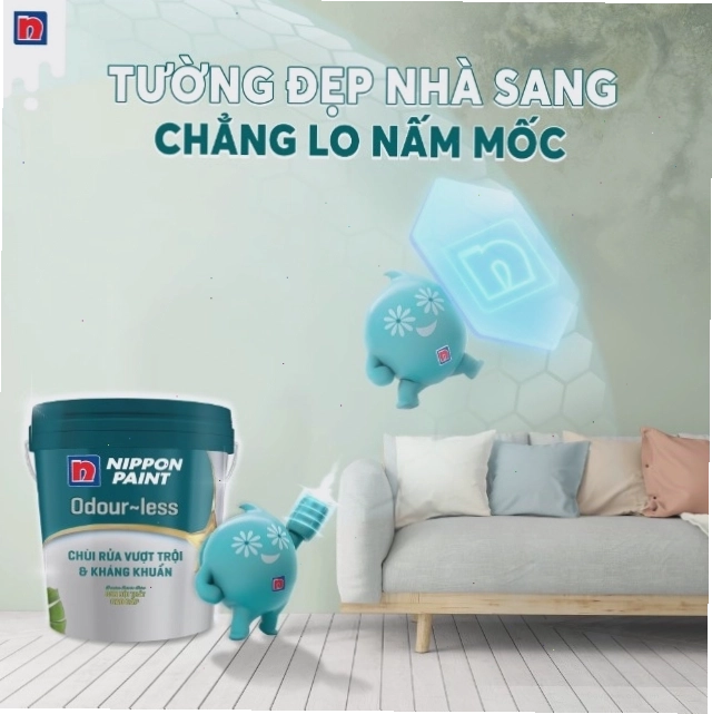 Sơn Nippon Odour-less với đặc tính kháng khuẩn và chùi rửa vượt trội