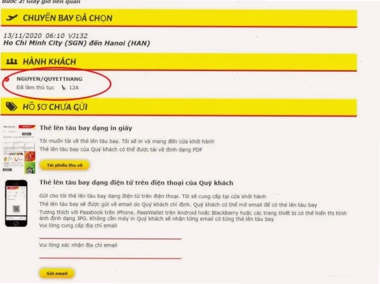 Tải hoặc nhận thẻ lên máy bay sau khi check in online Vietjet