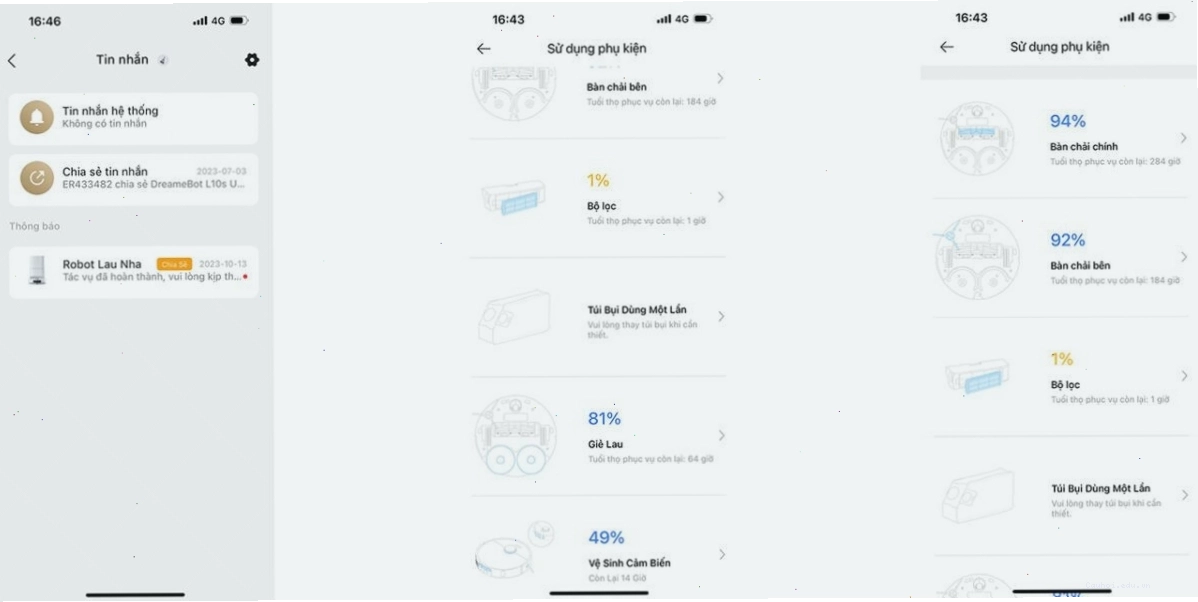 Theo dõi và thay thế phụ kiện robot lau nhà đúng cách