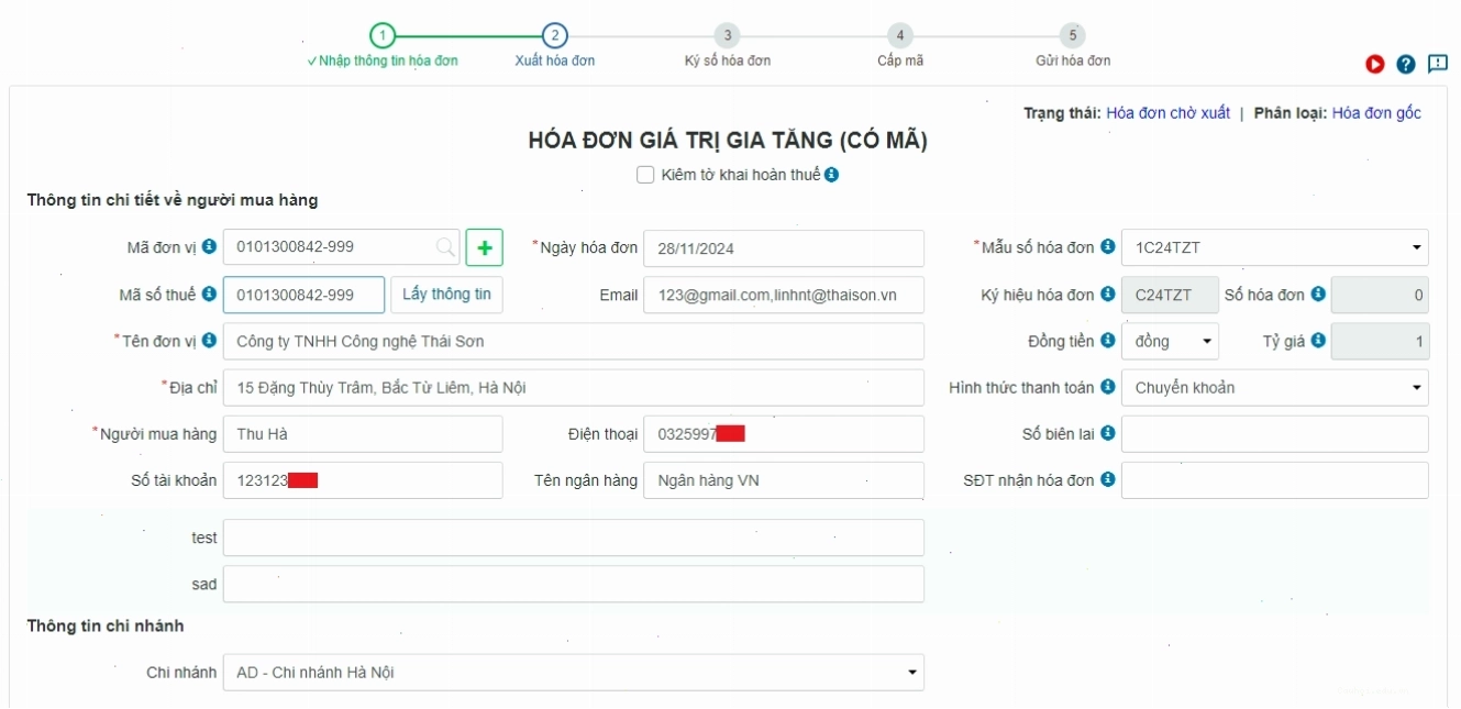 Thông tin người mua hàng trên hóa đơn điện tử