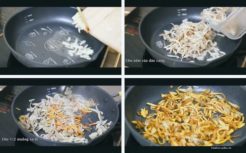 Tiến hành xào nấm bào ngư với sa tế