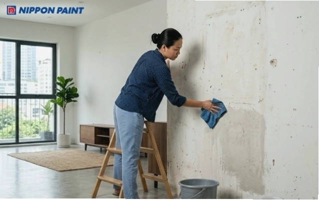 Vệ sinh sạch bề mặt tường giúp quá trình thi công sơn tường cũ diễn ra thuận lợi hơn