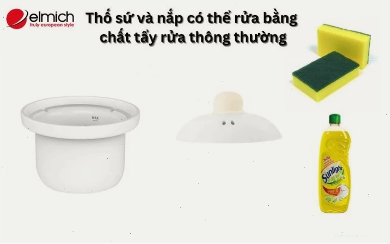 Vệ sinh thố sứ và nắp nồi nấu chậm