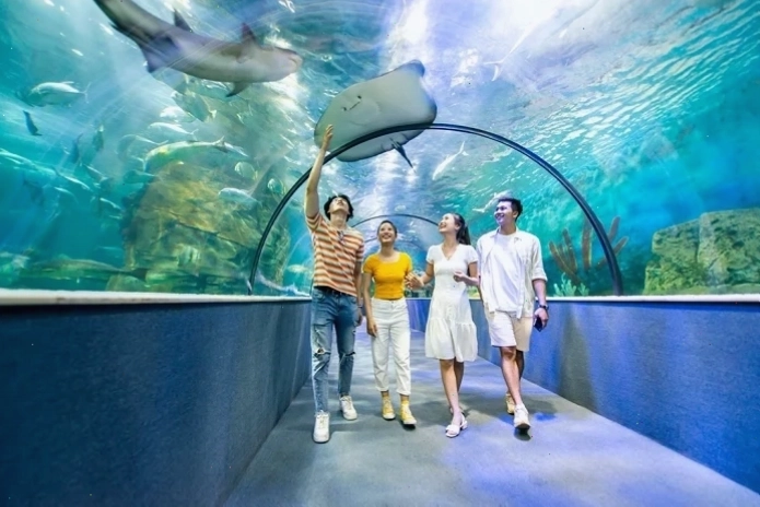 Xe buýt di chuyển trên đường Võ Nguyên Giáp từ Sân bay Nội Bài