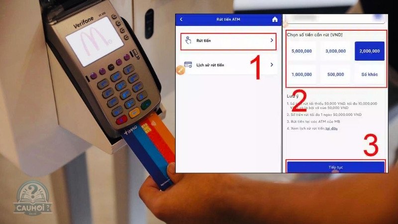 Các bước thực hiện giao dịch rút tiền ATM