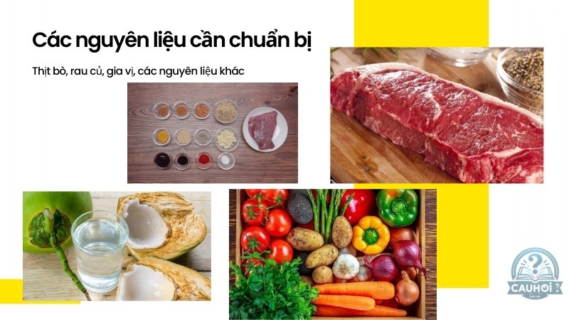 Nguyên liệu cần chuẩn bị cho món bò kho