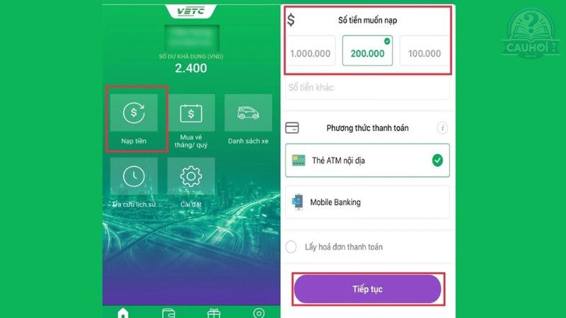 Hướng dẫn nạp tiền VETC