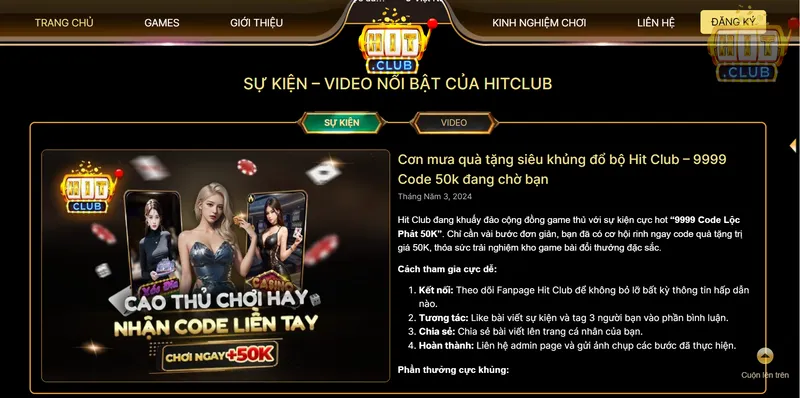 Tương tác với Fanpage HitClub để nhận Giftcode trải nghiệm trị giá 50k!